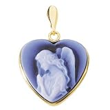 14K Yellow Gold Heart shape Angel Agate Cameopendant - 3/4 x 3/4