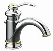 KOHLER Fairfax Single-Control Lavatory Faucet, Polished Chrome with Vibrant Polished Brass Accents #12182-CB