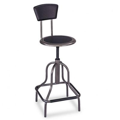 Diesel™ Industrial Stool with Back, High Base, Black Leather Seat & Back Pad (SAF6664)