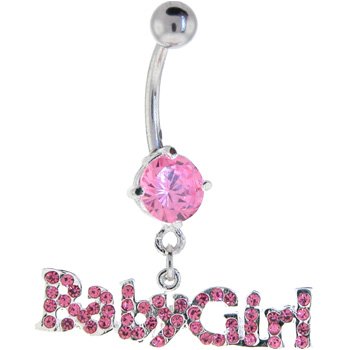 Passion Pink JEWELED BABYGIRL Nameplate Dangle Belly Ring