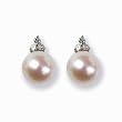 8-8.5mm Diamond Crown 14k Gold Natural White Cultured Pearl Stud Earrings - Dahlia Classic Collection