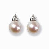 8-8.5mm Diamond Crown 14k Gold Natural White Cultured Pearl Stud Earrings - by Dahlia Classic Jewelry Collection