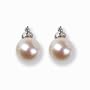 8-8.5mm Diamond Crown 14k Gold Natural White Cultured Pearl Stud Earrings - Dahlia Classic Collection