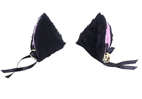 niceEshop(TM) Lint Cosplay Cat Ear With Hair Clip For Halloween Costumes (Black and Pink,Set of 2)