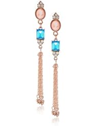 Betsey Johnson "Vintage Bows" Cameo Crystal Gem Multi-Chain Linear Drop Earrings