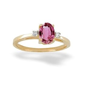 14K Yellow Gold Genuine Oval Pink Tourmaline and Diamond Ring by Jewels For Me