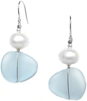 Solares Silvertone Light True Blue Glass Earrings with Accent