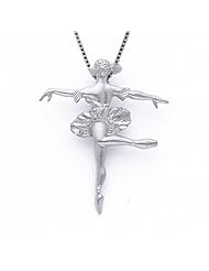 Sterling Silver Ballerina Necklace Pendant with Box Chain