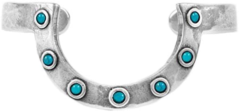 The 2Bandits Women's Floyd's Horizon Turquoise Studded Cuff Bracelet - Antique Silver/Blue Turquoise