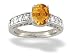 14K White Gold Genuine Oval Citrine and Diamond Ring
