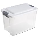 Sterilite 19858006 30-Quart Ultra Latch Box, White Lid See-Through Base with Titanium Latches, 6-Pack
