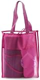 3-teiliges Strandset in Rosa aus PVC Strandtasche, Bastmatte und Zehen- / Badeschuhe ( Sandale )