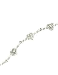 0.15 Carat (ctw) Sterling Silver White Diamond Ladies Heart Link Bracelet