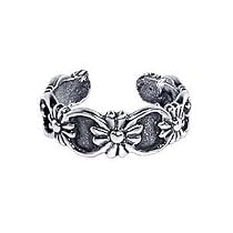 Sterling Silver Antique Finish Flower Toering Toe Ring