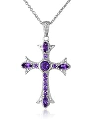 Sterling Silver Amethyst Cross Pendant Necklace, 18"