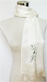 Hand Embroidered Bamboo Print - Silk Long Scarf 15 x 56