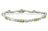14K White Gold Genuine Oval Peridot and Diamond Bracelet