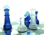 Chess Set, 13"1/2 Large Glass in Sapphire Blue and Frosted clear,american Puzzles,