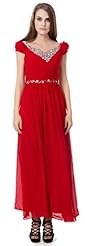 Ankle Length Chiffon Pleated Beaded Cap Sleeves Evening Dress 