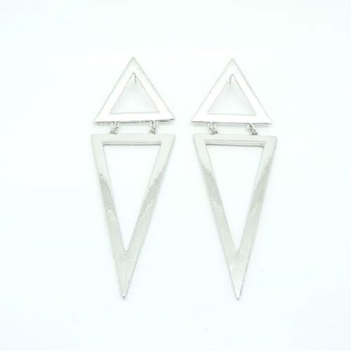 Punk Rock Fashion Enamel Triangle Earring Ear Stud Eardrop Earbob (Silver)