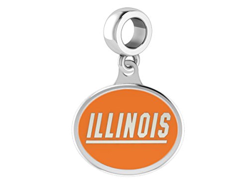 Illinois Fighting Illini Sterling Silver Enamel Drop Charm Fits All European Style Beaded Charm Bracelets