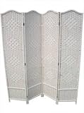 4 PANEL 1.8 m WHITE WICKER SCREEN/ROOM DIVIDER