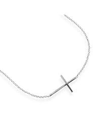 Rhodium Plated Polished Sideways Cross