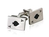Ace of Spades Playing Cards Silver Cufflinks with Presentation Box