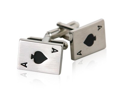 Ace of Spades Playing Cards Silver Cufflinks with Presentation Box