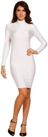 YYZ Womens High Neck Long Sleeve Polyester Spandex Solid Dresses, White, 10P