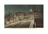 Night, Michigan Avenue, Lansing, Michigan Places Art Poster Print, 17x11