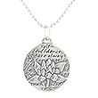 Small Round Reversible Lotus Flower Pendant with Words of Inspiration on a 16" Rhodium Diamond Cut Ball Chain, #8227
