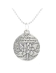 Small Round Reversible Lotus Flower Pendant with Words of Inspiration on a 16" Rhodium Diamond Cut Ball Chain, #8227
