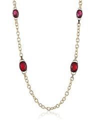 Anne Klein "Estate" Gold-Tone, Ruby Red and Pave Stations Strand Necklace