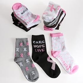 Click here to buy Assorted Breast Cancer Awareness Socks by Century Novelty.