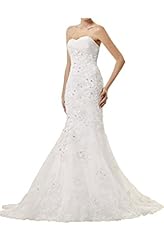 Sexy Strapless Satin Mermaid Natural   Waistline Lace  Wedding Dress  With Rhinestones