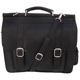 European Briefcase - Soft Sided Leather - Black (Black) (13H x 6.5W x 15L)