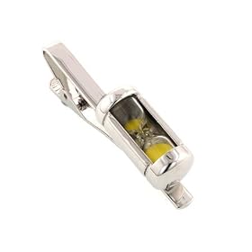 Rhodium plated tie clip with sand-timer (Yellow sands) by 
