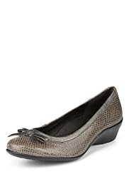 Footglove™ Original Leather Wide Fit Bow Wedge Shoes