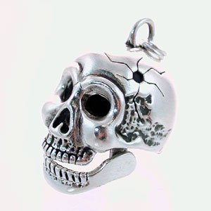 Large Three Dimensional Skull Pendant with Moveable Jaws in Sterling Silver, #11447