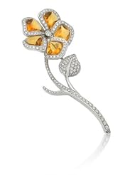 Garavelli Diamond & Citrine 18k White Gold Floral Brooch Pin