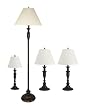 Grandrich G-4421-4 Lighting Set with One Floor Lamp, Two Table Lamps, and One Accent Lamp, Dark Bronze with White Shade