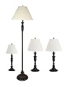 Grandrich G-4421-4 Lighting Set with One Floor Lamp, Two Table Lamps, and One Accent Lamp, Dark Bronze with White Shade
