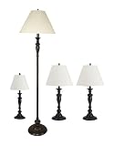 Grandrich G-4421-4 Lighting Set with One Floor Lamp, Two Table Lamps, and One Accent Lamp, Dark Bronze with White Shade