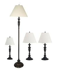 Grandrich G-4421-4 Lighting Set with One Floor Lamp, Two Table Lamps, and One Accent Lamp, Dark Bronze with White Shade