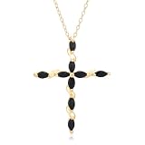 Yellow Gold Plated Sterling Silver Sapphire Cross Pendant, 18