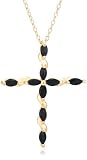 Yellow Gold Overlay Sterling Silver Sapphire Cross Pendant, 18
