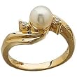 1/8Ct.T.W. Round Diamonds, Cultured White Pearl, 14Kt. Yellow Gold. Pearl and Diamond Ring