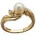 1/8Ct.T.W. Round Diamonds, Cultured White Pearl, 14Kt. Yellow Gold. Pearl and Diamond Ring