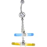 Glowstick Duo Crystalline Gem Chain Dangle Belly Ring